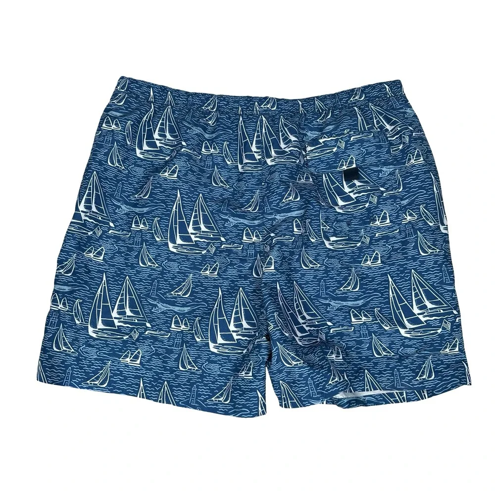 Vineyard Vines Mens 2XL Swim Trunks Navy Blue Sailboat Lighthouse Nautical Print